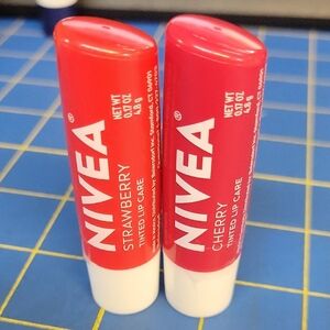 Nivea Tinted Lip Care Set of 2 Tubes - Strawberry & Cherry New